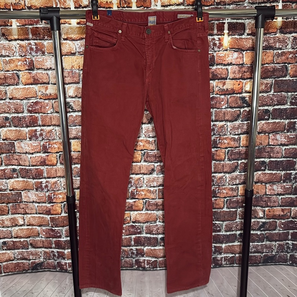 Citizens of Humanity Sid Straight Jeans Mens 33 Burnt Red Denim Made in USA